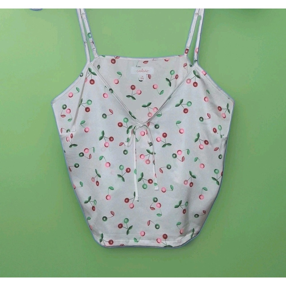 Colsie Womens Cami & Shorts Pajama Set Sleepwear Satin Cherry Print Size M - Picture 2 of 16